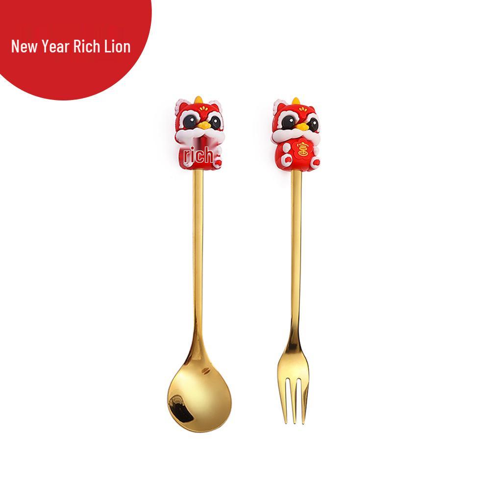 Cartoon Rabbit Christmas Dessert Spoon and Fork Set - Cute Party Favor Stirring Spoon