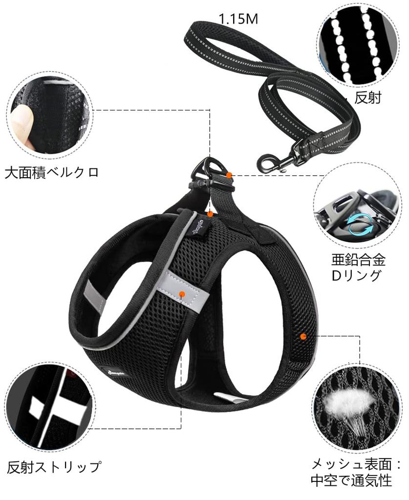 ASMPET Dog Harness and Leash for Small Dogs and Adjustable Collar and Night No Size 3XS Puppies, Breathable, Harness, Anti-Pulling, Comfortable, Soft,