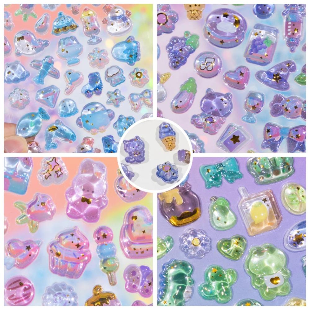 Hot Latest Crystal Dream 3D Embossed Sticker Cartoon Fresh Rabbit Hand-painted Decorative Sticker Jelly Colour Sticker