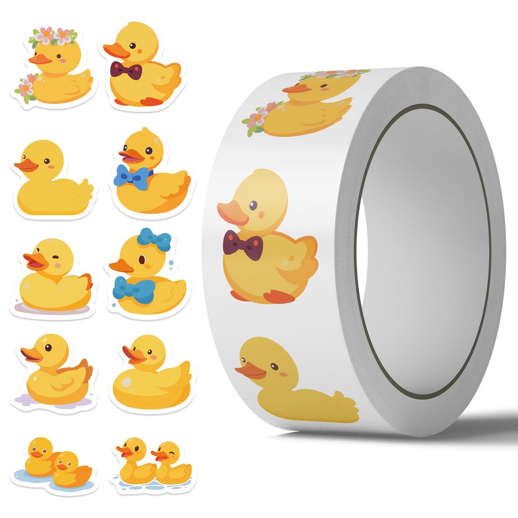 500PCS Cute Yellow Ducks Stickers Roll Rubber Yellow Ducks Sticker Cute Decorative Label Decals for Birthday Party Favor Bags