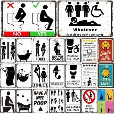 Toilet Sign Vintage Funny Metal Tin Signs Retro WC Lavatory Toilettes Wall Poster Art Bar Club Bathroom Toilet Wall Decor