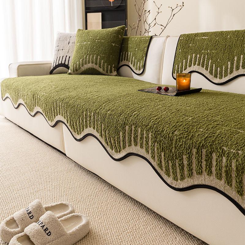 Premium Leather Sofa Cushion Autumn And Winter  New Plush One-Piece Straight Non-Slip Seat Cushion Sofa Cover