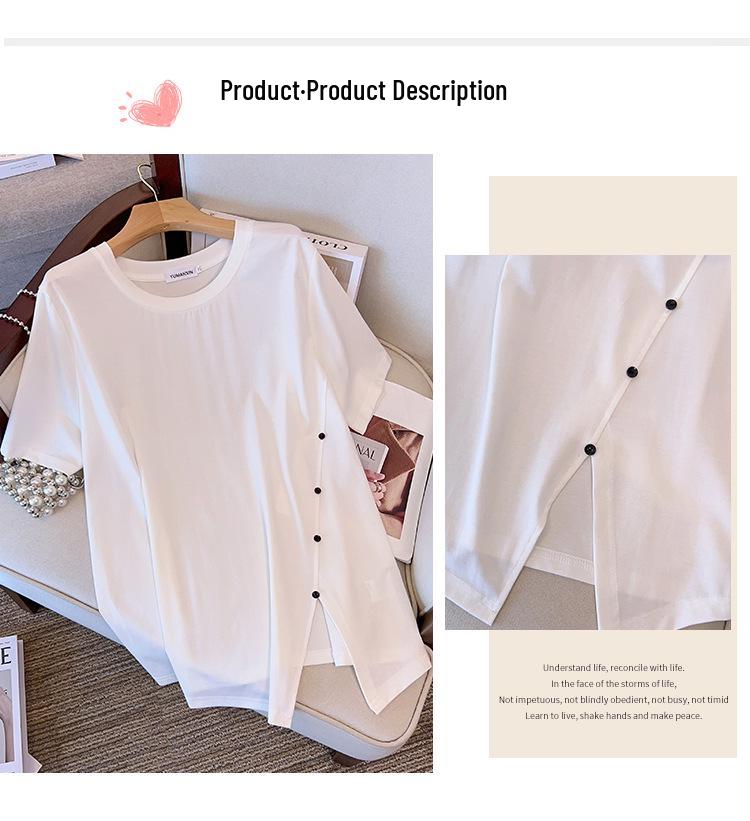 Plus Size Loose-Fit Mid-Length Short-Sleeve Round Neck T-Shirt for Women (Sizes 200/300/350 jin) 7163