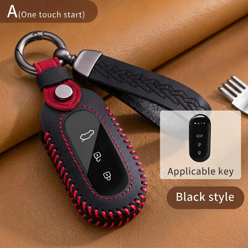 Premium Soft Touch 3 Buttons Leather Car Key Fob Cover For Aito M5 M7 M8 M9 Remote Key Protector Anti-Scratch Accessories