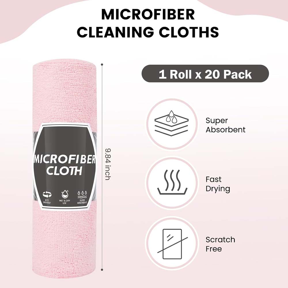 Microfiber Cleaning Cloth Roll, Tear Away Microfiber Kitchen Towels 20Pcs, Reusable Washable Rags, Scratch Free, Ultra Absorbent Dish Rags