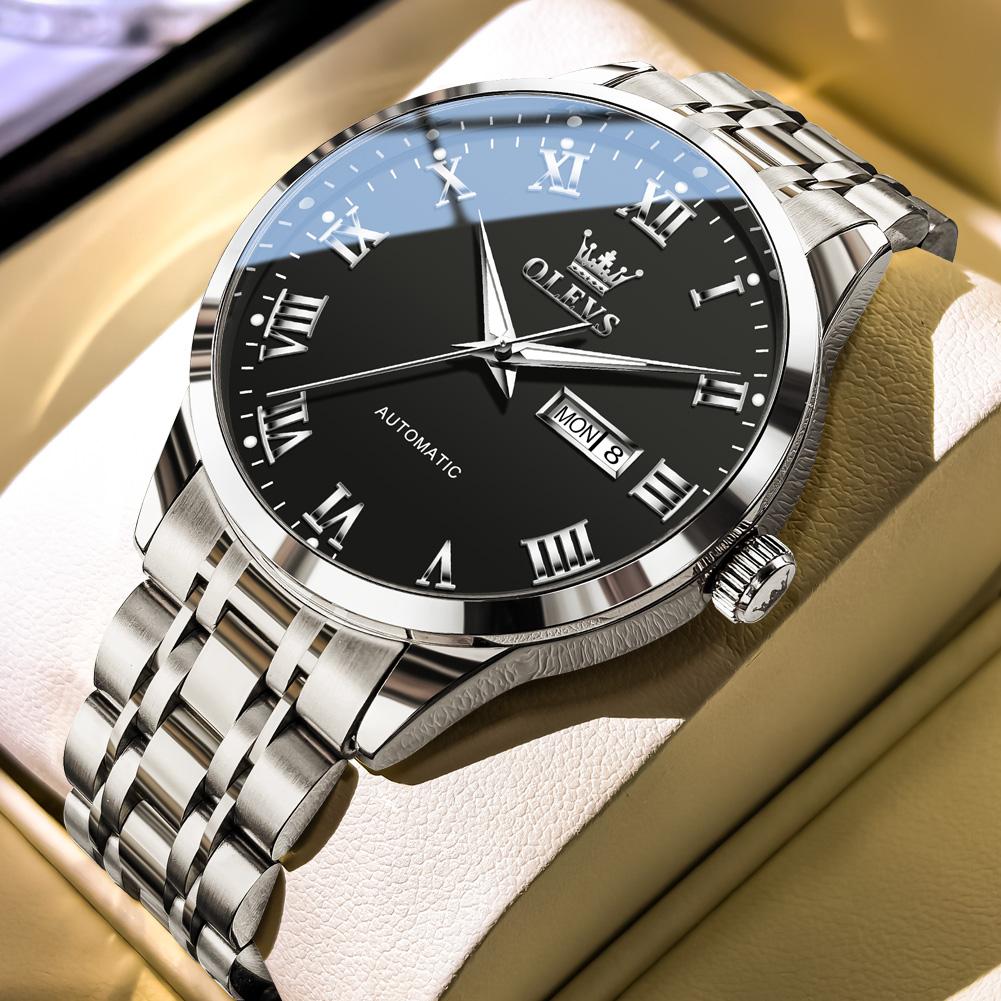 New OLEVS Watches Rome Time Blue Automatic Mechanical Watch For Men Waterproof Stainless Steel Clock