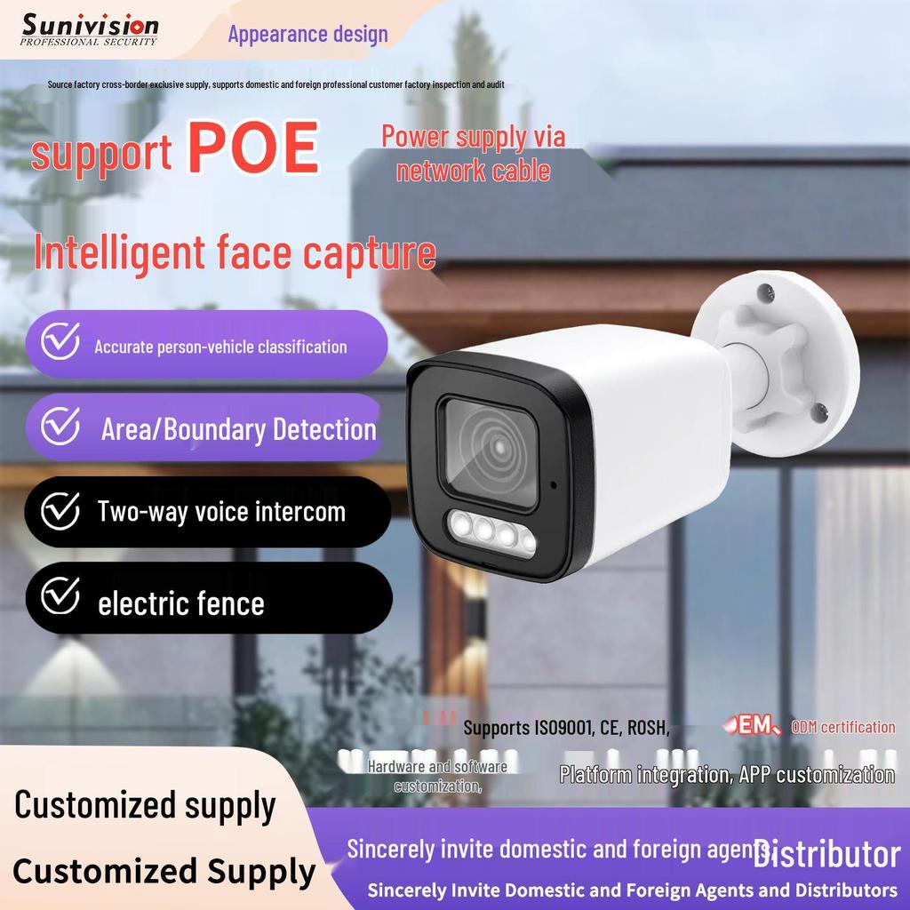 5MP HD Face Recognition Camera with Full Color Night Vision, POE, for Indoor/Outdoor Use.