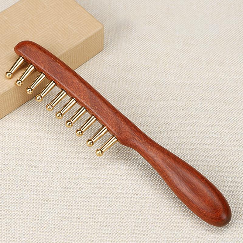 1 Pcs Sandalwood Massage Comb With Wide Teeth Unblocks The Meridians Of The Head The Brass Meridian Scalp And Hair Therapy Comb