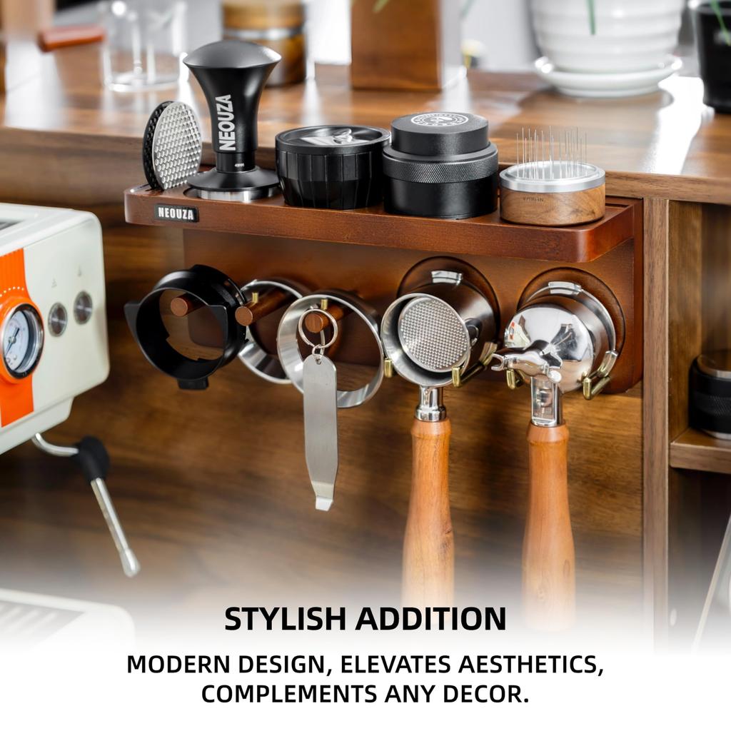 NEOUZA Espresso Accessory Wall-Mounted Storage Stand for 515358mm Coffee Tampers, Distributors, and Portafilters, for Bars, Homes, and Offices
