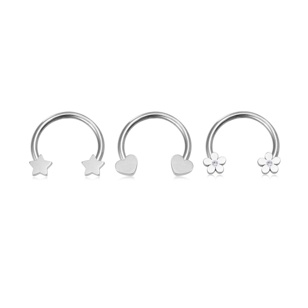 Mixed Style Stainless Steel Pierced Ornaments: Stars, Flowers, Hearts, Rings - European American Punk Design Star