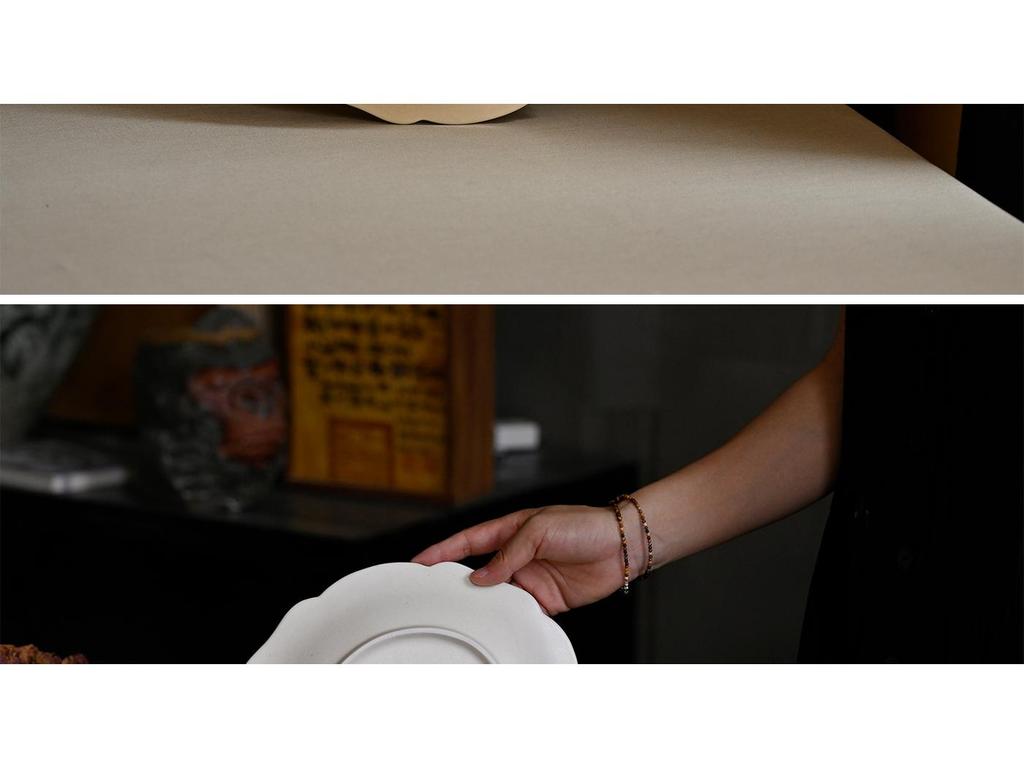 9" Handmade Chinese Beige Ceramic Petal Dinner Plate