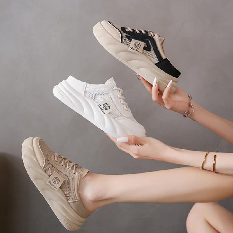 Little White Shoes Women's Summer New Ins Thick-soled Casual Women's Shoes Mesh Breathable Half-slippers Trend