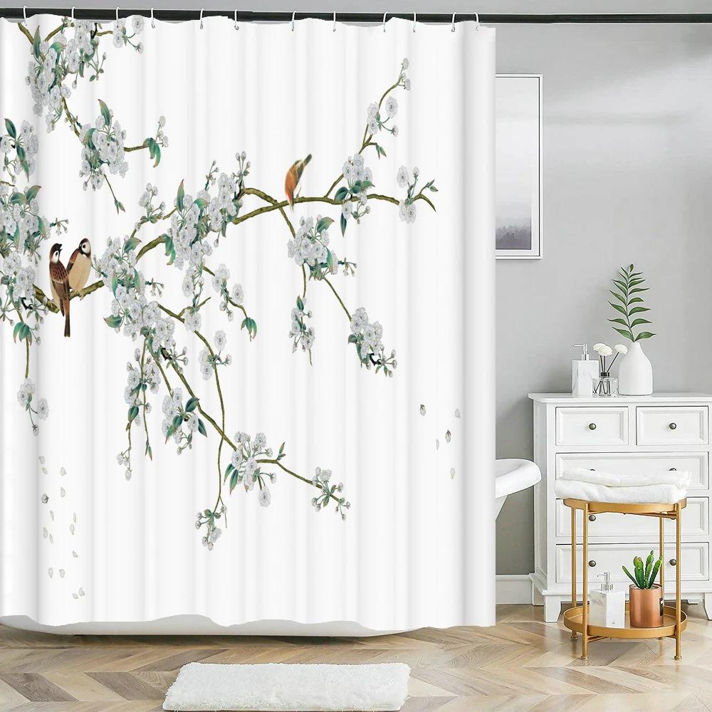 Chinese ink landscape style shower curtain scenic pattern Waterproof Fabric bath curtain washable Bathroom curtains Multi Size