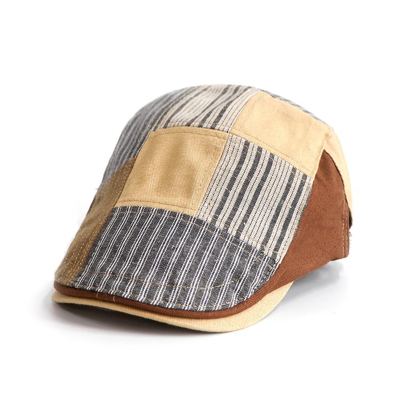 Spring Peaked Cap Stitching Stripe Color Block Forward Cap Men Beret
