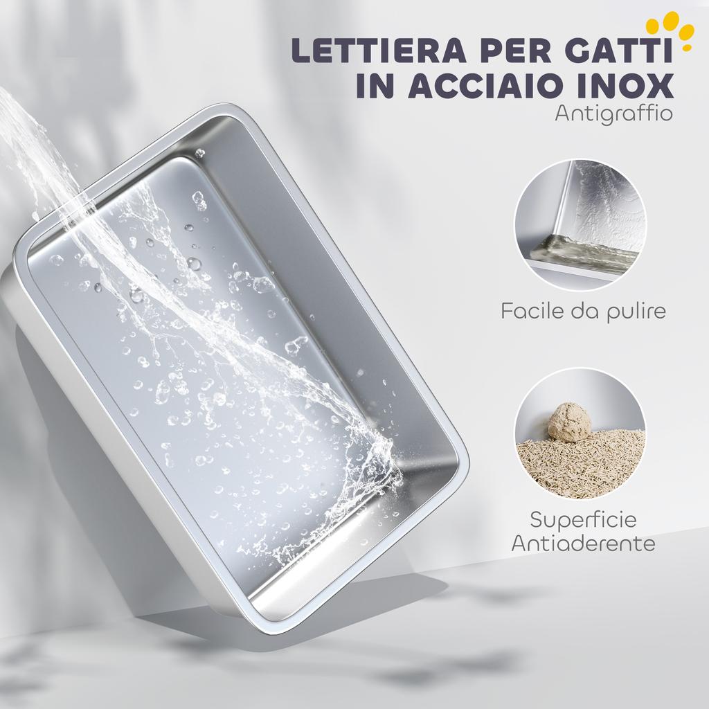 Stainless Steel Large Cat Litter Box with Flip Lid, Scoop, and Deodorizer, Light Grey