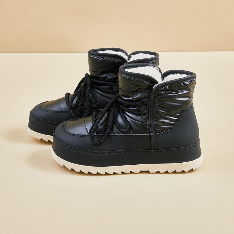 

Зимові Платформні Снігові Чоботи для Жінок Теплі Затишні На Підкладці зі Штучного Хутра Ботильйони до Щиколотки Жіночі Сліпони для Вулиці Водонепроникні Хутряні Зручні Чоботи для Ходьби 40 чорний