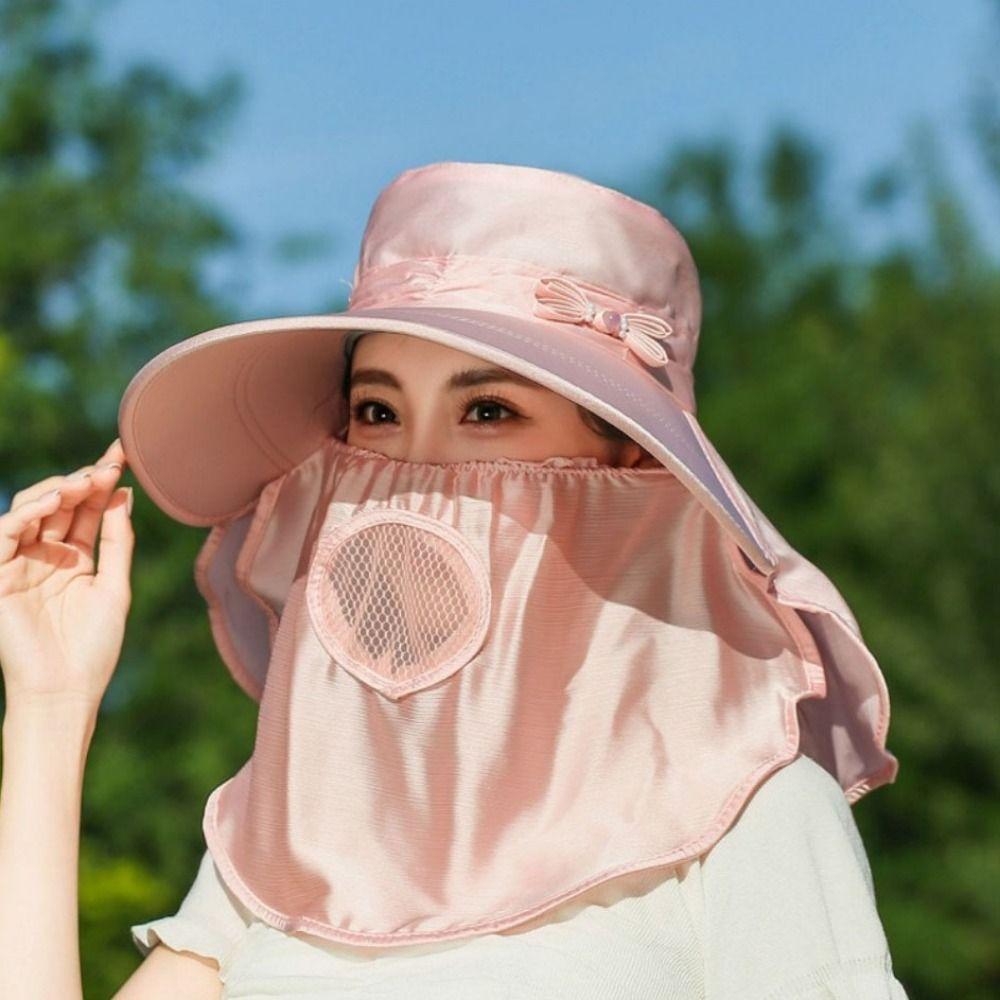 Wide Brim Sunshade Sun Hat Lightweight Breathable Women Picking Tea Hat Face Cover UV Protection Neck Flap Hat Summer Season