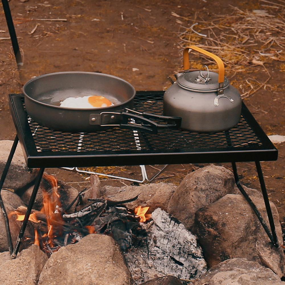 Campfire Grill Grate Folding Camp Fire Cooking Rack Foldable Over Fire Camp Grill Heavy Duty for Outdoor BBQ Camping nero