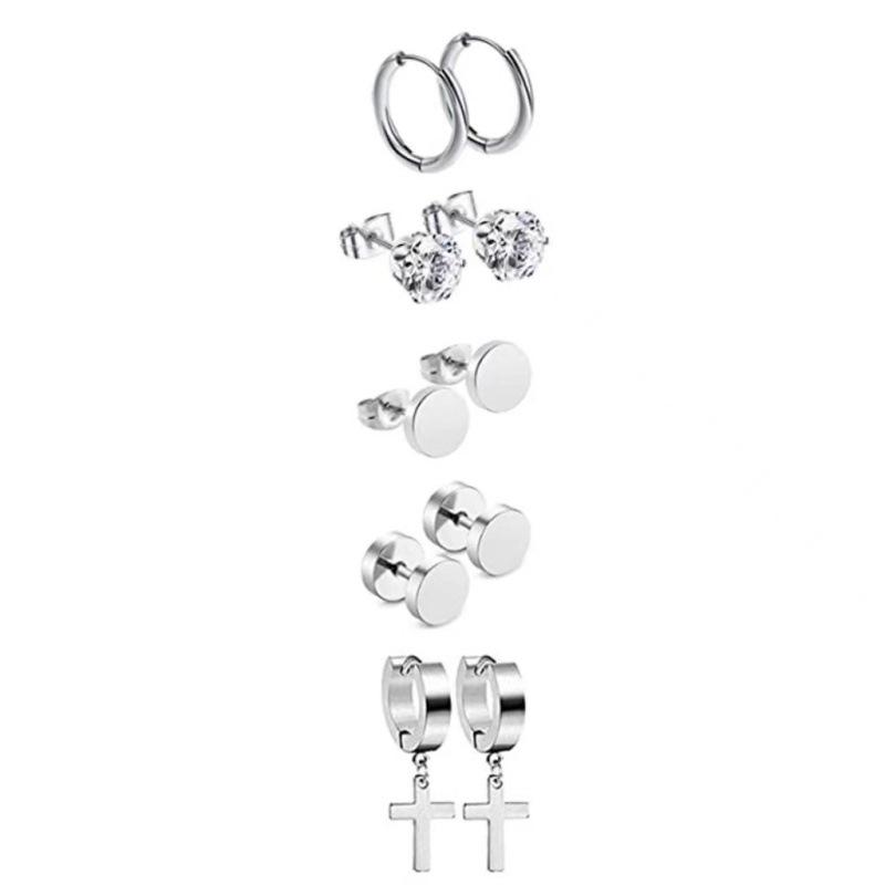 Korean Style Zirconium Titanium Steel Women s Hoops Men s Stud Earrings - Fashion Set
