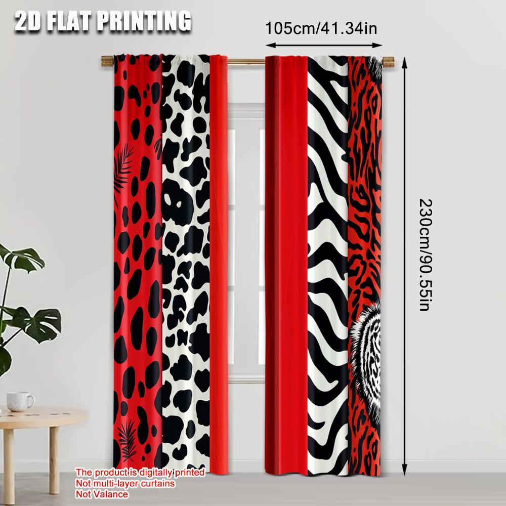 Set Of 2 Curtain Print Red Zebra Leopard Without Rod Outdoor Decorations Ldeal Bedroom Living Room For Great Made Polyester Machine Washable