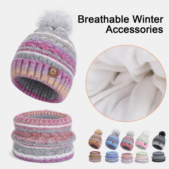 2Pcs/Set Winter Hat Scarf Set Thickened Velvet Lining Colorful Versatile