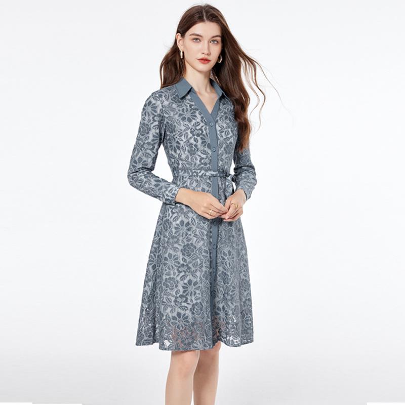 

Кардиганное платье контрастного цвета большого размера с цветочным кружевом - Легкий зрелый стиль для весны/осени XXL синий