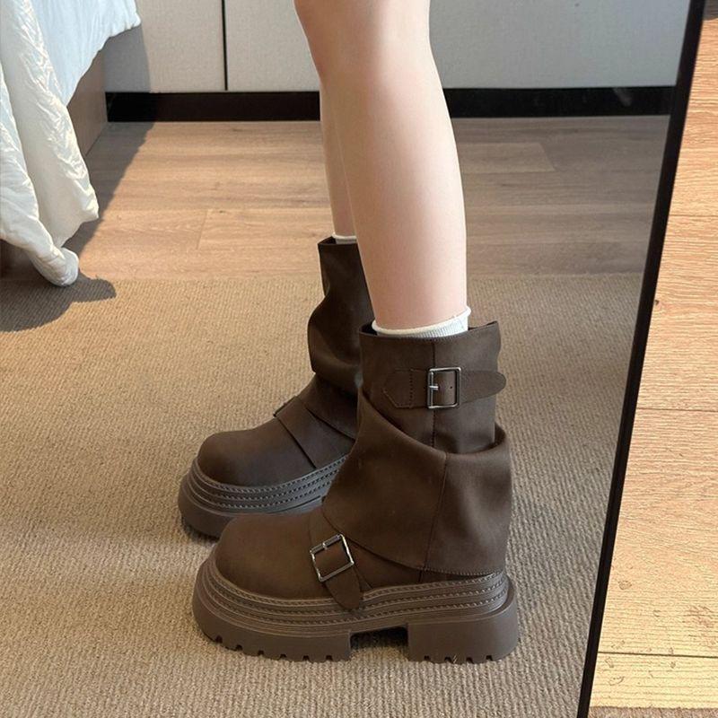 Retro style comfortable versatile small man stacked boots women's 2025 autumn and winter new fashion Martin boots women's outer wear