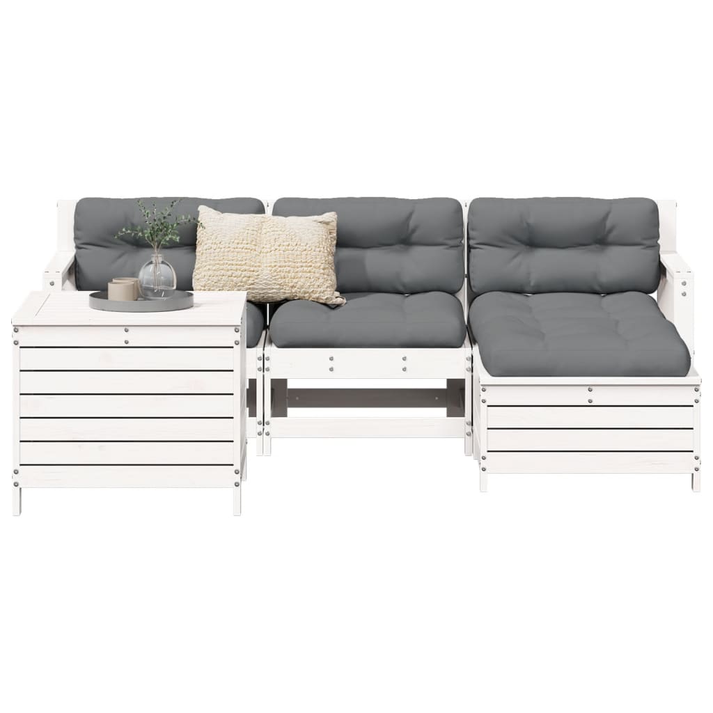5 Piece Garden Sofa Set White Solid Pine Wood