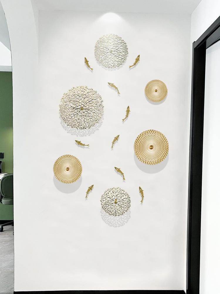 3D Fish Living Room Foyer Background Wall Decoration Metal Wall Decoration Pendant Copper Carp Treasure Pot Art Home Decoration