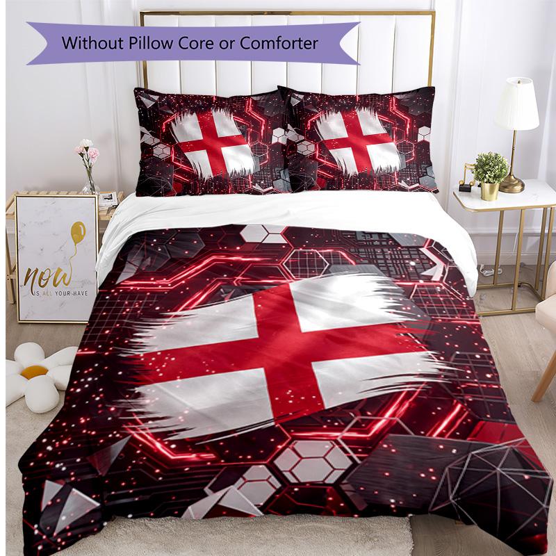 Set Biancheria da Letto Stampata Calcio Inghilterra 3 Pezzi Copriletto Traspirante Accogliente come Regalo per la Casa Nuova o per le Feste