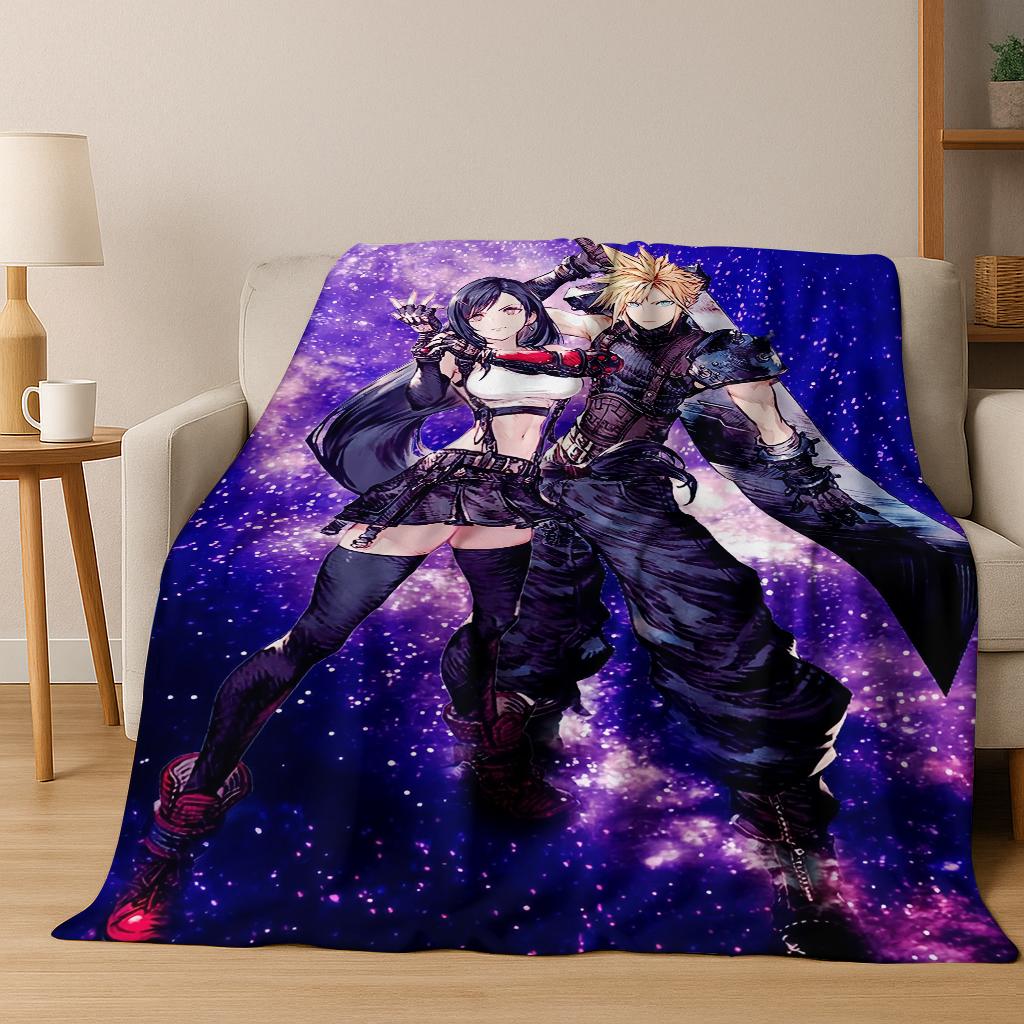 Cartoon Final Fantasy Sephiroth Cloud Tifa Game Flannel Blanket,Warm and Cozy Soft Throw Blanket for Home Bedroom Bed Sofa Kid