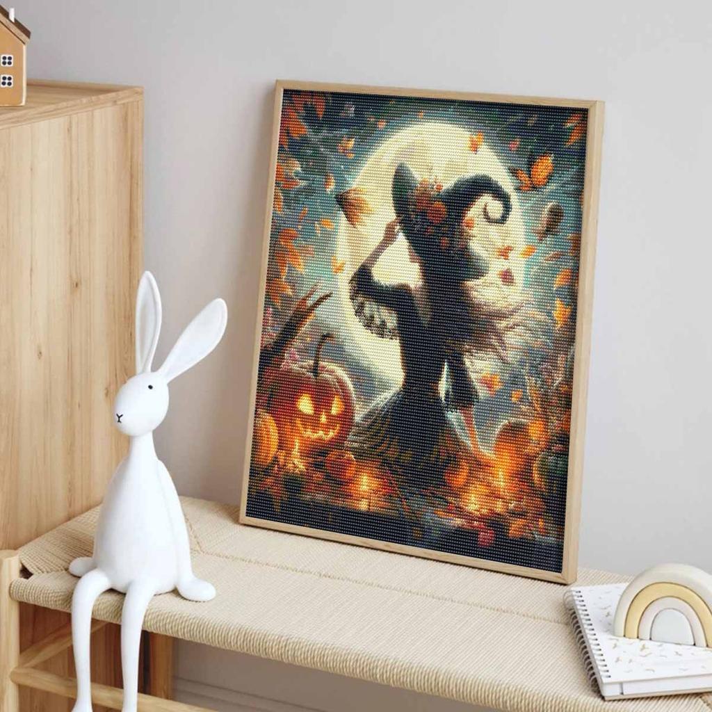 Halloween Witch Pumpkin Full Moon Diamond Painting Mosaic Art Kit Handmade DIY Home Decoration
