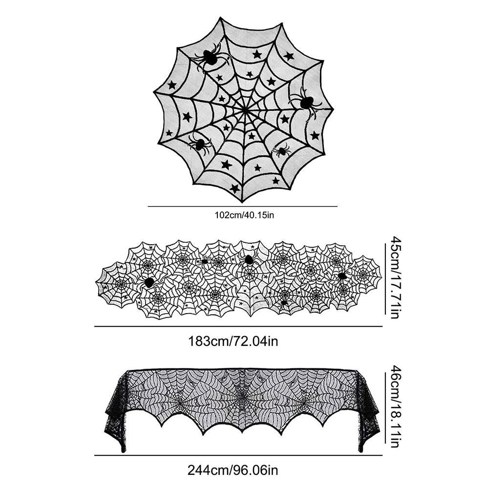 Halloween Lace Spider Web Table Runner Tablecloth Halloween Black Fireplace Mantel Cover for Home Party Halloween Decoration