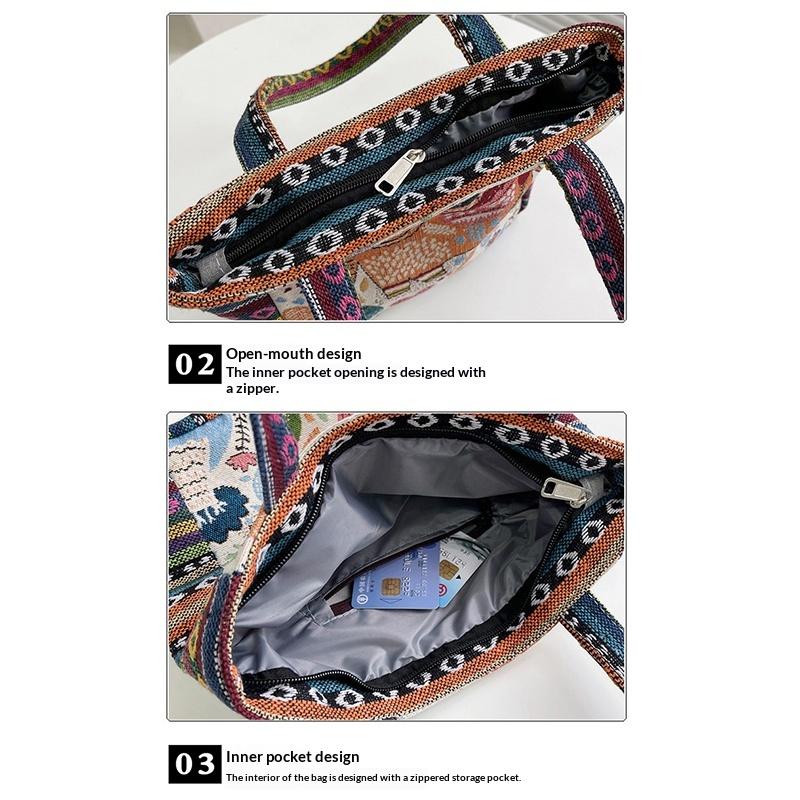 Ethnic Style Handbag Trendy Animal Embroidery Handbag Canvas Women Shoulder Bags Women Grocery Storage Pouch