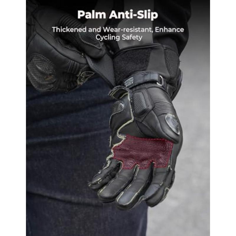 Motorcycle riding gloves for men and women, genuine leather with black color, CE-certified with ESA cushioning, Kevlar and carb