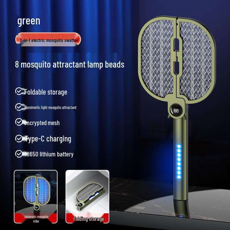 Rechargeable Folding Electric Mosquito Swatter with Digital Display - Indoor/Outdoor Use, Portable & Gift-Ready