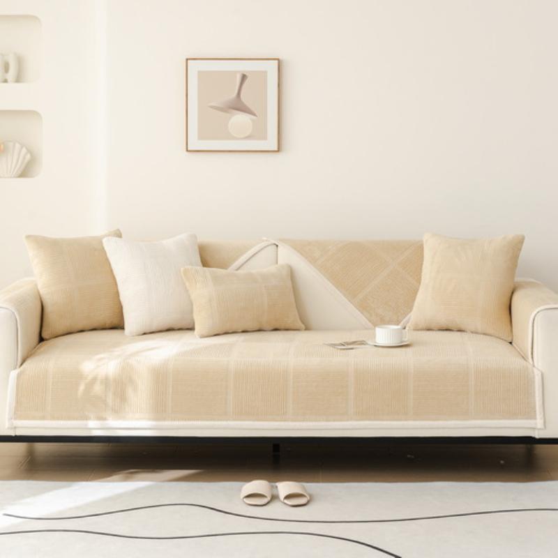 Luxuriöser einfarbiger Samt-Steppsofaüberwurf, rutschfester Sofabezug, Winterwarmes Kurzplüsch-Sofa-Handtuch für Wohnzimmer