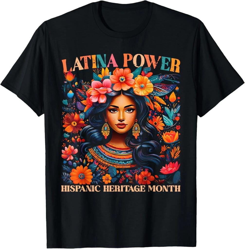 Hispanic Heritage Shirts Latina Power Flowers Women Girls T- Shirt