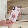 Cartoon Pink Strawberry Bear Headset Phone Case for iPhone 17/16 Pro Max/15 Pro