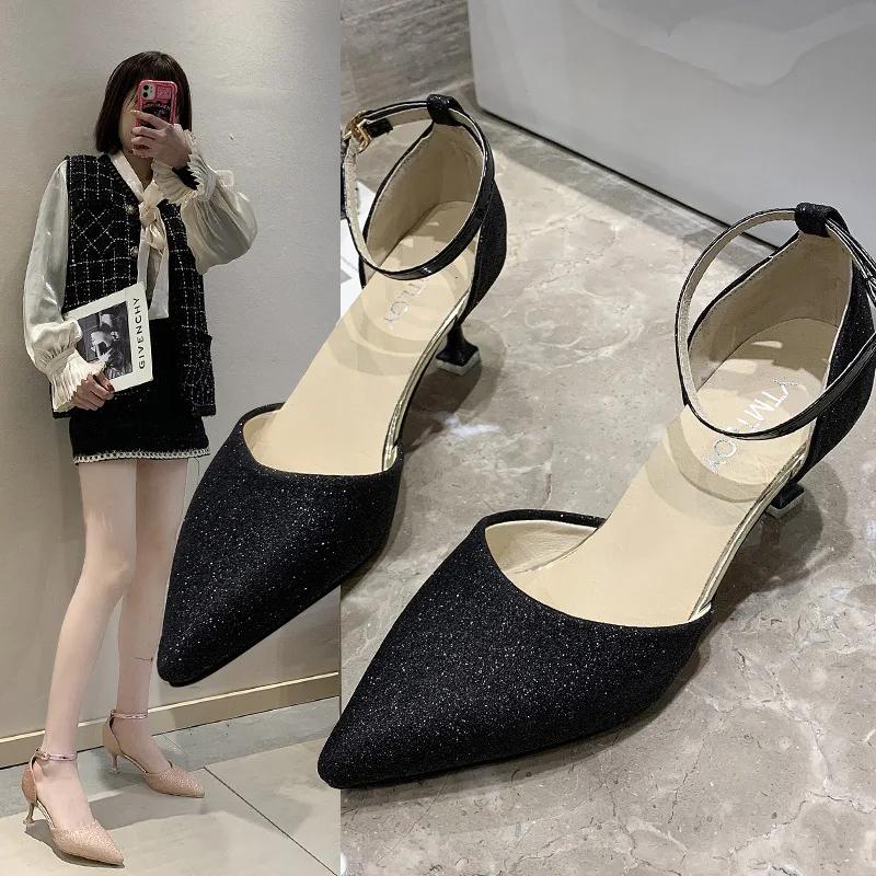 Fashion Women's Shoes, Summer Rhinestones, Closed Toe, Hollow Buckle, Stiletto High Heels, Sandals Large Size Pointed Toe 33-43