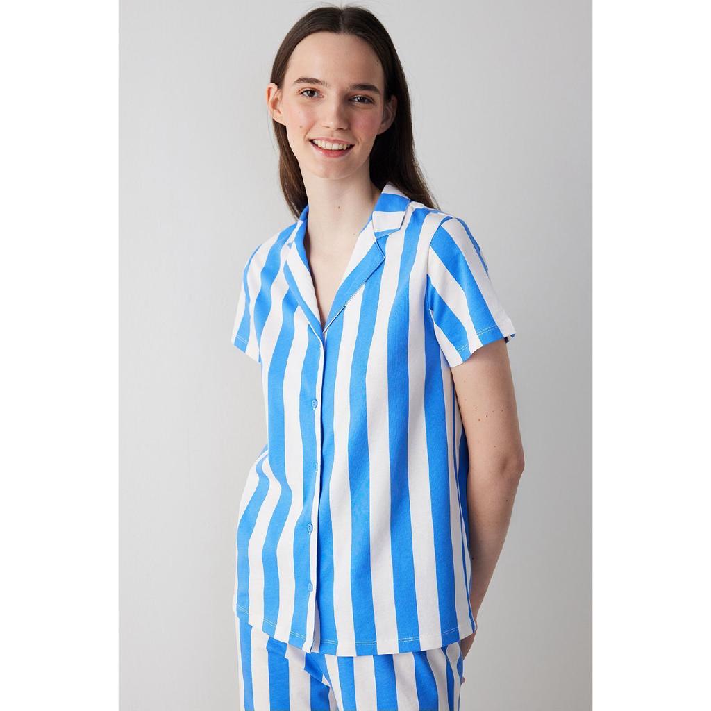 Ent Mixed Stripes Blue Shirt Trousers Pajama Set