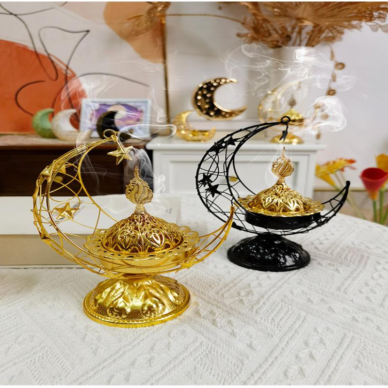 Moon-Shaped Metal Incense Burner Handheld Home Living Room Desktop Decor Ornament Stylish Aromatherapy Burner