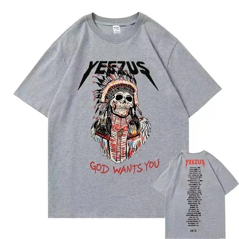 God Wants You Kanye West T-Shirt mit doppelseitigem Druck für Herren, kurzärmelig, modisch, Tribal-Totenkopf-Grafik, Sommer-Tops für Männer und Frauen
