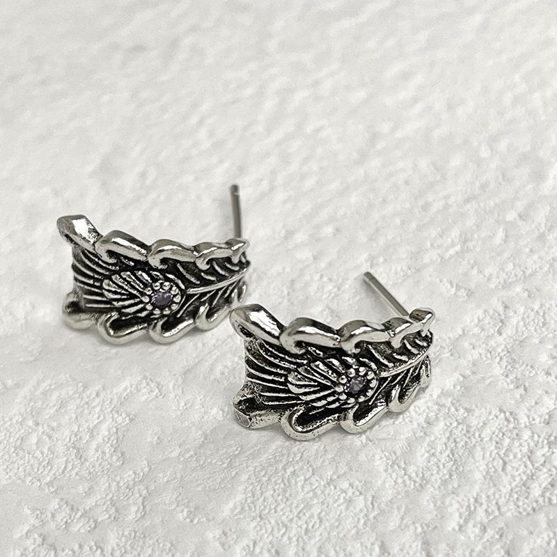 Phoenix Feather Wings Earrings Retro Vintage Punk Street Stud Earrings Niche Design Personality Earrings