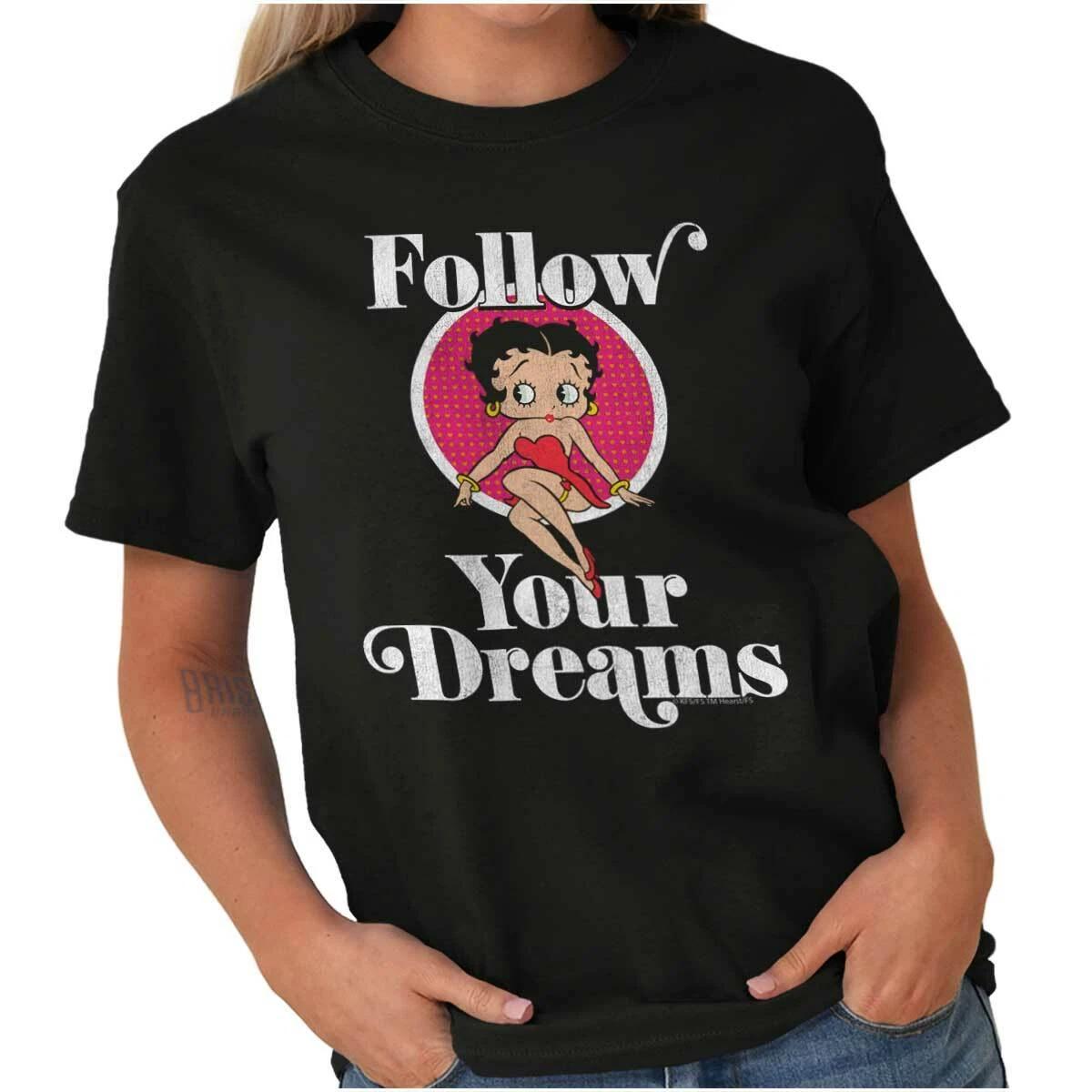 Betty Boop Follow Your Dreams Retro Cartoon Womens Graphic Crewneck T Shirt Tee XXXL