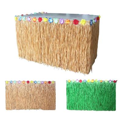 Tropical Party Table Decor Set with Hibiscus Leaf and Straw Tassel Skirt