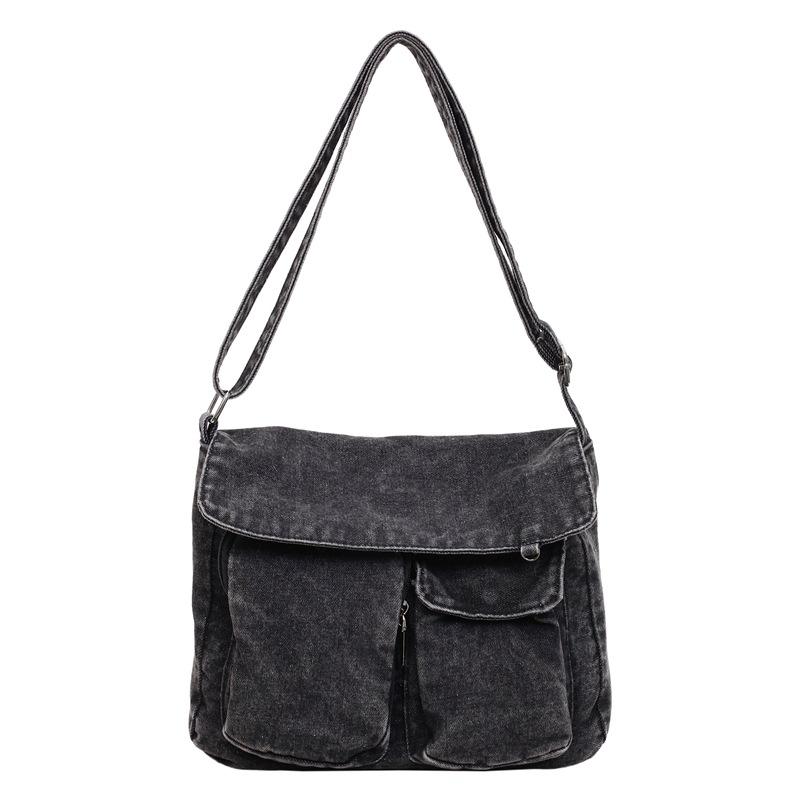 Multi-Pocket Denim Bag Large Capacity Retro Commuter Shoulder Bag