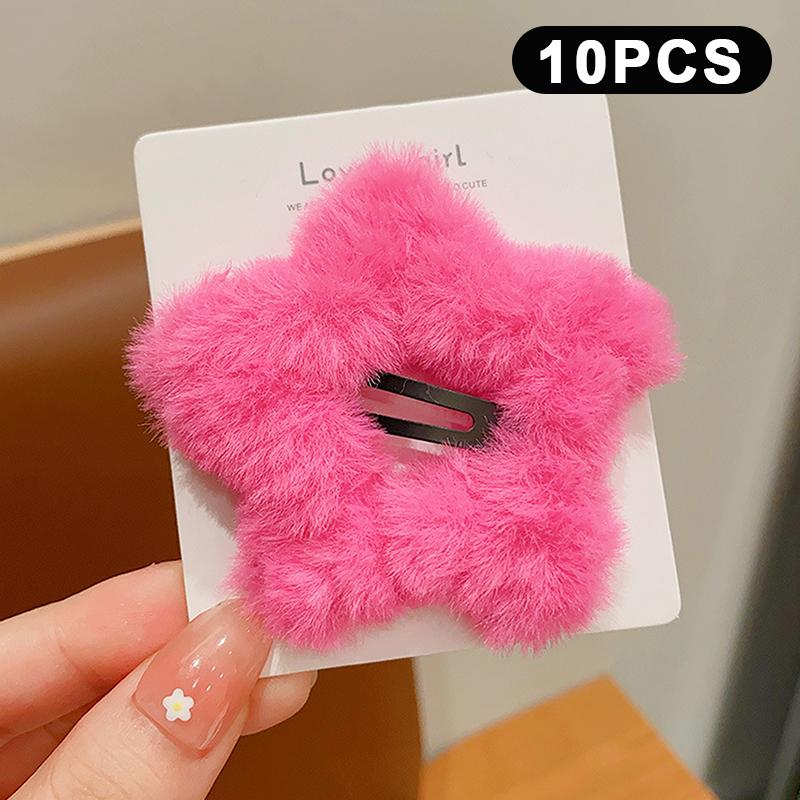 10Pcs Winter Plush Y2K Star Bb Hair Clips For Women Hairpins Cute Fluffy Side Bangs Clips Headdress Hair Accessories
