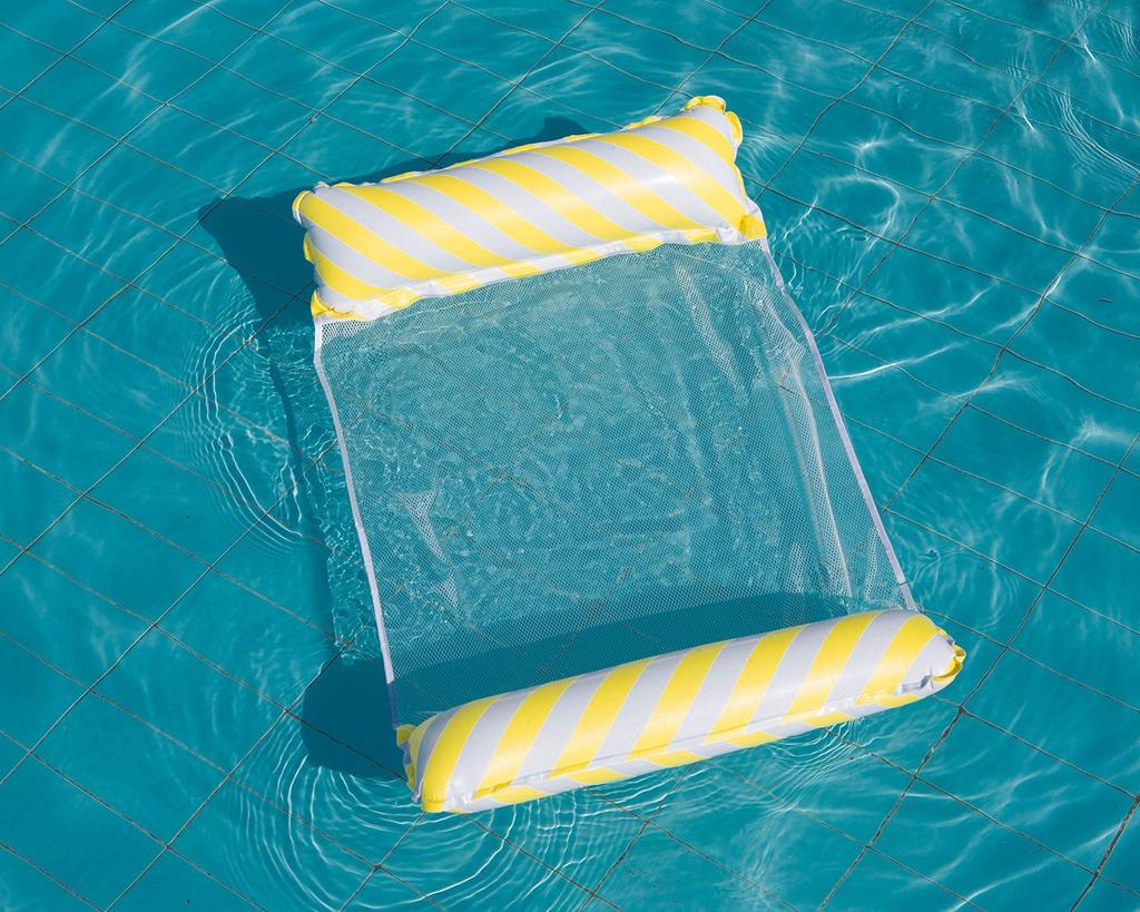 Inflatable Striped Pool Hammock with Backrest - Adult Size, Foldable, Thickened PVC.