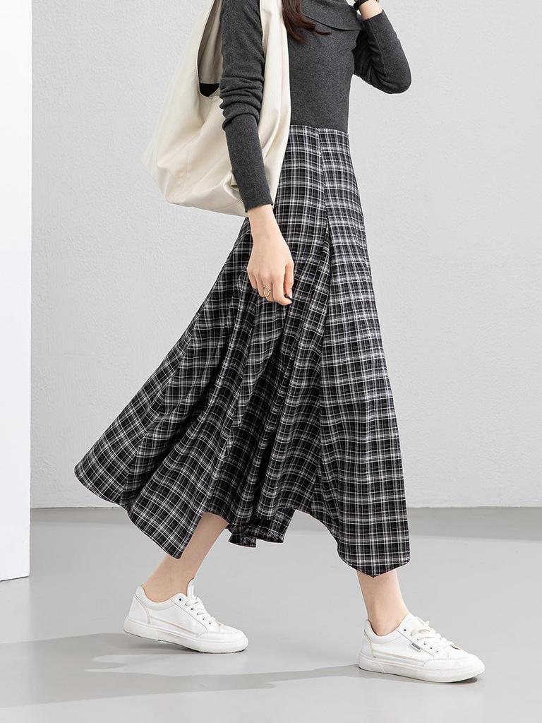 Yifei Women's Retro Plaid Fishtail Skirt, Mid-Length & High-Waisted, 2026 Spring Collection.